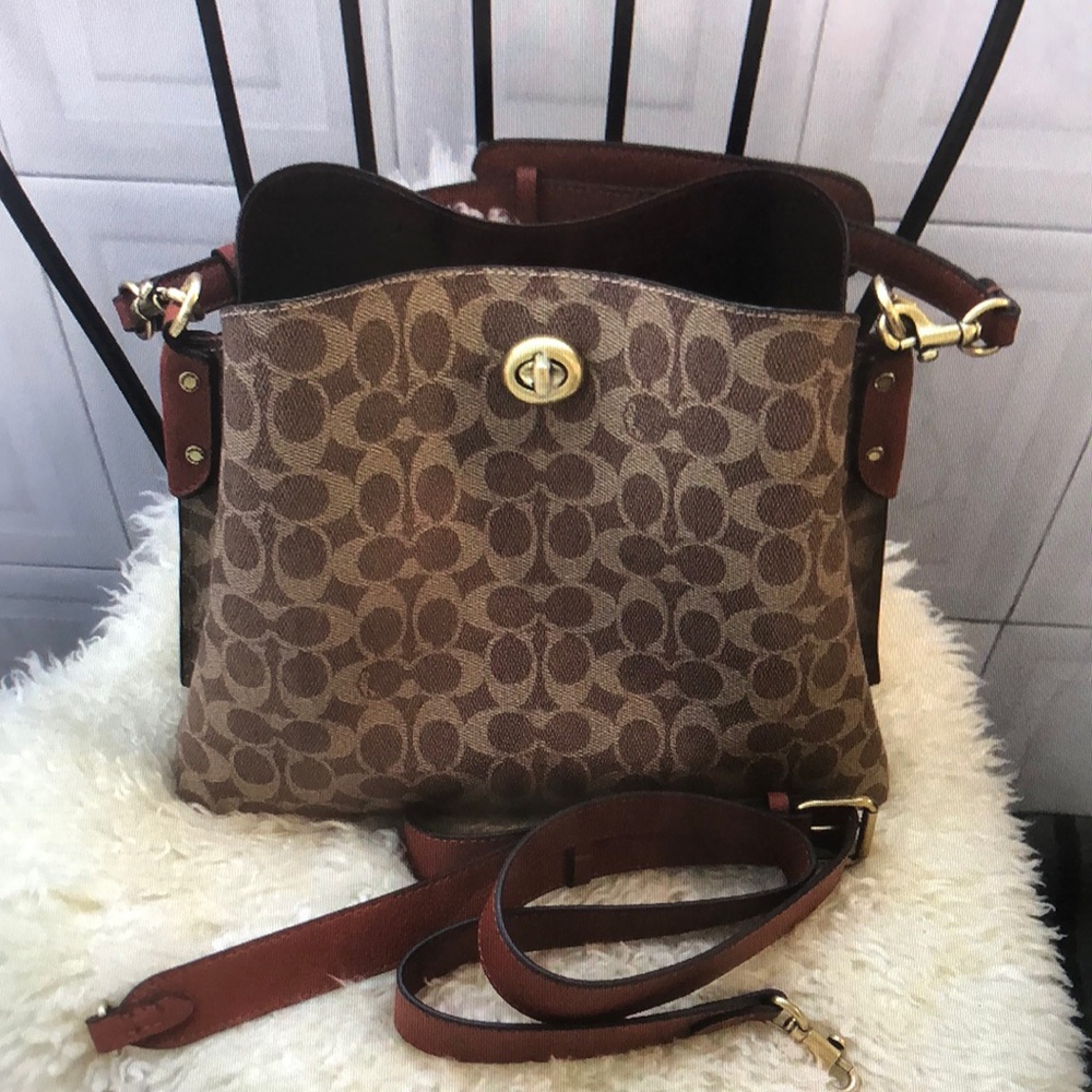 Coach Brown Willow In Signature Canvas Bucket Bag